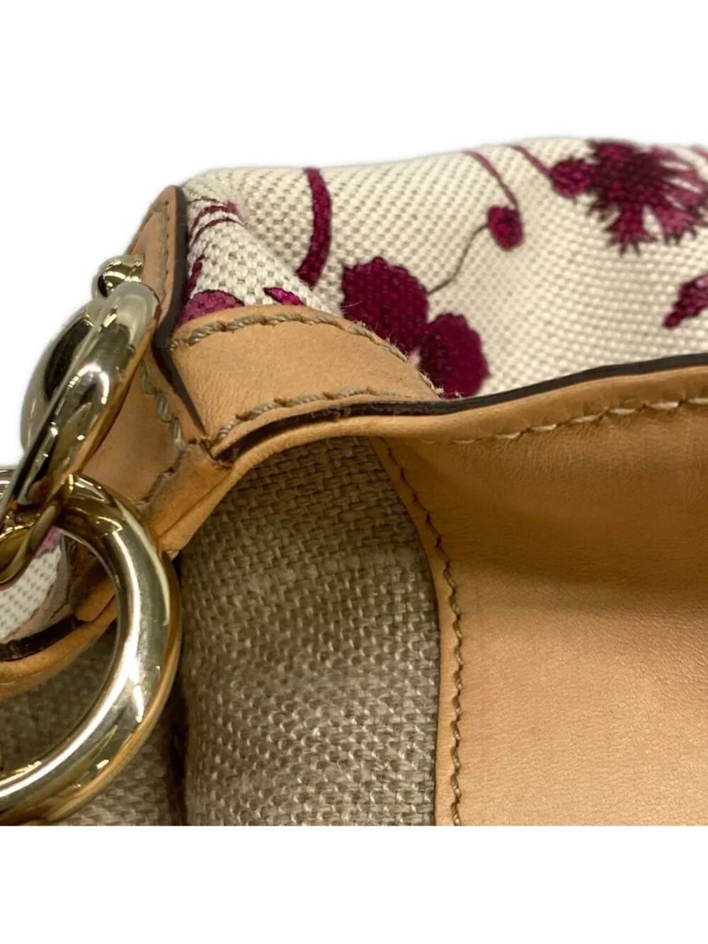 Gucci Handbag Flora Bamboo Bordeaux Ivory Beige Leather - Picture 15 of 15